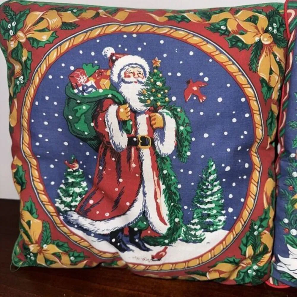Vintage Christmas Pillows Santa Tree Doves Decorations‎ Ornaments Holly Bows 11